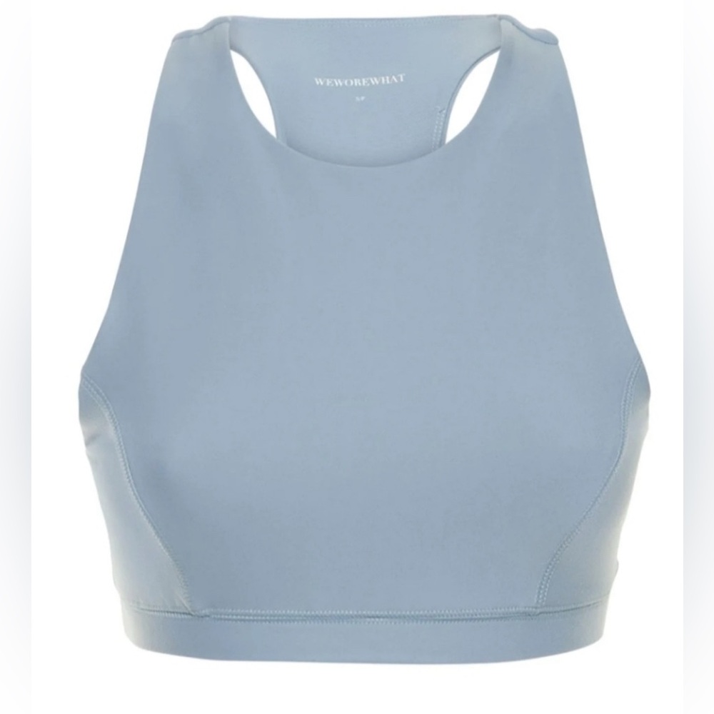 NEW WeWoreWhat High Neck Sports Racer Back Bra Dusty‎ Blue Size Small Athletic